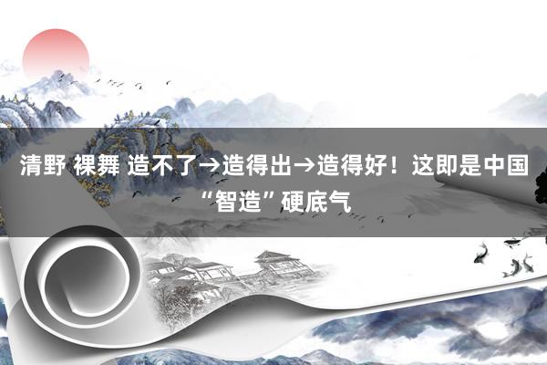 清野 裸舞 造不了→造得出→造得好！这即是中国“智造”硬底气