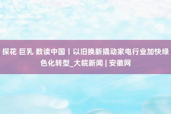 探花 巨乳 数读中国丨以旧换新撬动家电行业加快绿色化转型_大皖新闻 | 安徽网