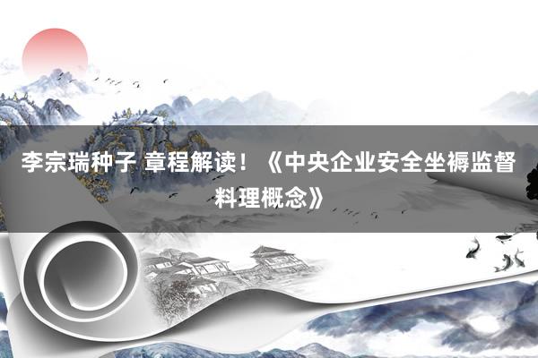 李宗瑞种子 章程解读！《中央企业安全坐褥监督料理概念》