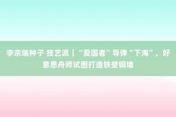 李宗瑞种子 技艺派｜“爱国者”导弹“下海”，好意思舟师试图打造铁壁铜墙