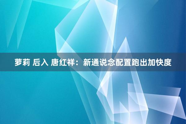 萝莉 后入 唐红祥：新通说念配置跑出加快度