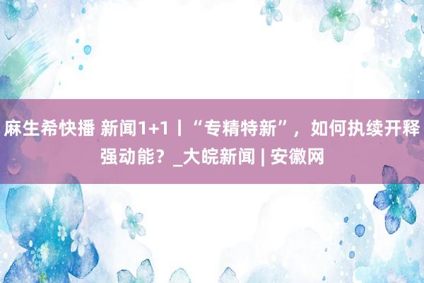 麻生希快播 新闻1+1丨“专精特新”，如何执续开释强动能？_大皖新闻 | 安徽网